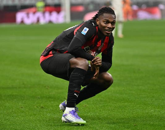 (251130) -- MILAN, Nov. 30, 2025 -- AC Milan s Rafael Leao celebrates his goal during a Serie A football match between AC Milan and Lazio in Milan, Italy, Nov. 29, 2025. (Photo by Xinhua) (SP)ITALY-MILAN-FOOTBALL-SERIE A-AC MILAN VS LAZIO AlbertoxLingria 