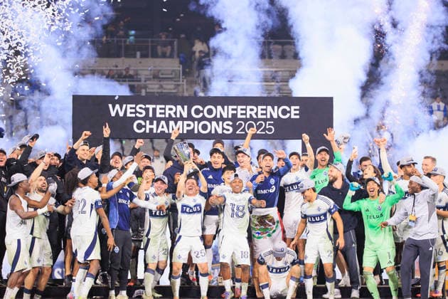 November 29, 2025, San Diego, California, USA: The Vancouver Whitecaps celebrate after winning the Audi 2025 MLS, Fussball Herren, USA Cup Playoffs Western Conference Final match against the San Diego FC on Saturday November 29, 2025 at Snapdragon Stadium in San Diego, California. JAVIER ROJAS PI San Diego USA - ZUMAp124 20251129_zaa_p124_034 Copyright: xJavierxRojasx