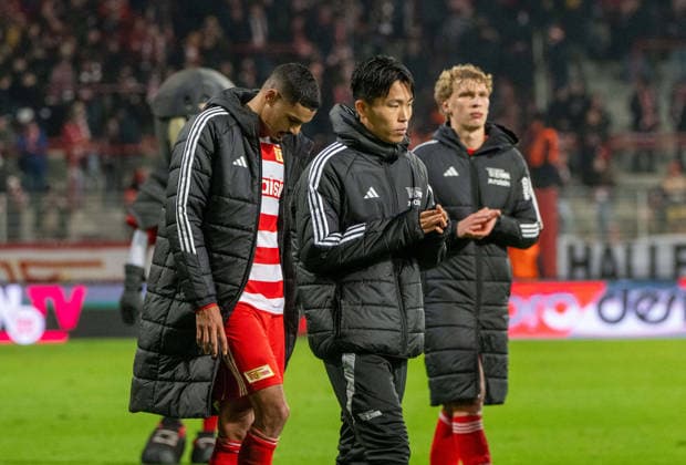 Soccer, Men, Season 2025 2026, 1 Bundesliga 12 Matchday , 1 FC Union Berlin 1 FC Heidenheim 1 2 , v l Diogo Leite 1 FC Union Berlin , Woo Yeong Jeong Wooyeong, 1 FC Union Berlin , Leopold Querfeld 1 FC Union Berlin , 29 11 2025, Copyright: xMatthiasxKochx