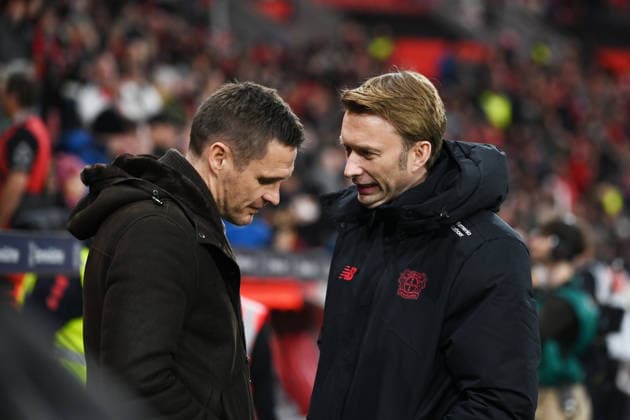 Sebastian Kehl Sports Director Borussia Dortmund , Simon Rolfes Sports Director Bayer 04 Leverkusen , f li , before the match 29 11 2025, Soccer 1 Bundesliga, Season 2025 2026, Matchday 12, Bayer 04 Leverkusen Borussia Dortmund 1 2 DFL regulations prohibit any use of photographs as image sequences and or quasi video Leverkusen BayArena Nordrhein Westfalen Germany Team2