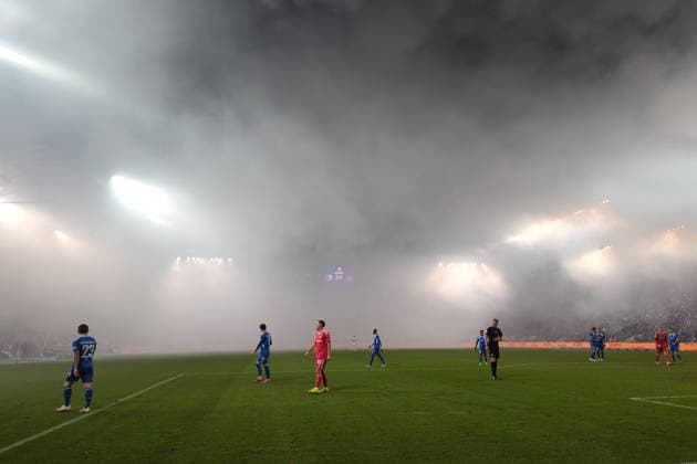 29 11 2025 Soccer Men 2025 2026 2 Bundesliga 14 Matchday 1 FC Magdeburg 1 FC Nürnberg Avnet Arena Magdeburg View of the pitch during the intermission The choreographies of both fan camps limited the view Magdeburg Saxony Anhalt Germany