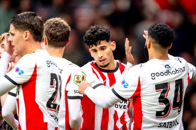PSV Eindhoven forwarder Ricardo Pepi celebrating the goal during the match PSV Eindhoven vs FC Volendam at the Philips stadium for the Dutch Vriendenloterij Eredivisie season 2025 2026 in EINDHOVEN, Netherlands on 30 november 2025, photo by Marcel van Dorst EYE4images DeFodi Images