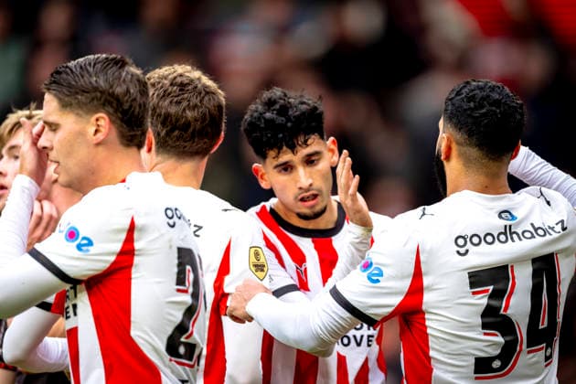 PSV Eindhoven forwarder Ricardo Pepi celebrating the goal during the match PSV Eindhoven vs FC Volendam at the Philips stadium for the Dutch Vriendenloterij Eredivisie season 2025 2026 in EINDHOVEN, Netherlands on 30 november 2025, photo by Marcel van Dorst EYE4images DeFodi Images