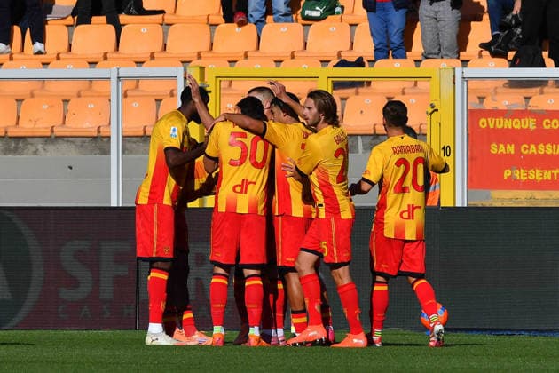 Team s Lecce celebrates after scoring the team s first goal during the Serie A Enilive soccer matchday 13 between US Lecce and Torino 1906 FC at the Via del Mare Stadium in Lecce, Italy, Sunday, November 30, 2025. (Credit Image: Giovanni Evangelista LaPresse)  Copyright: xGiovannixEvangelista LaPressex