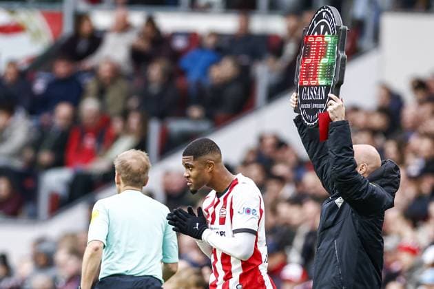 EINDHOVEN , 30-11-2025 , Philips stadium , season 2025 2026 , Dutch Eredivisie football , match between PSV and FC Volendam , picture shows PSV player Myron Boadu PSV - Volendam  x32269425x Copyright: