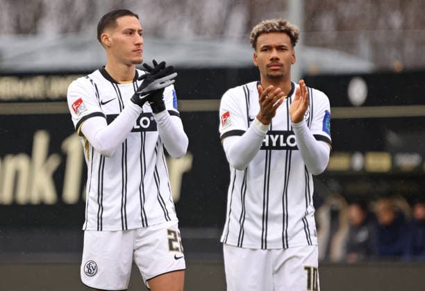 30 11 2025, Football, Men, 2 Bundesliga, Season 2025 2026, SV 07 Elversberg SV Darmstadt 98, Younes Ebnoutalib SV 07 Elversberg and Bambase Conte SV 07 Elversberg Elversberg Ursapharm Arena an der Kaiserlinde Saarland Germany DEU Copyright: xFabianxKleerx