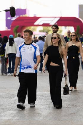 November 30, 2025, Doha, Doha, Qatar: LIAM LAWSON (30, Visa Cash App Formula 1 Team) with his girlfriend HANNAH ST. JOHN entering the paddock on race day (Sunday) at the Formula 1 Qatar Airways Qatar Grand Prix 2025 at the Lusail International Circuit in Doha Doha Qatar - ZUMAr193 20251130_zsp_r193_038 Copyright: xSaraxRuffonix