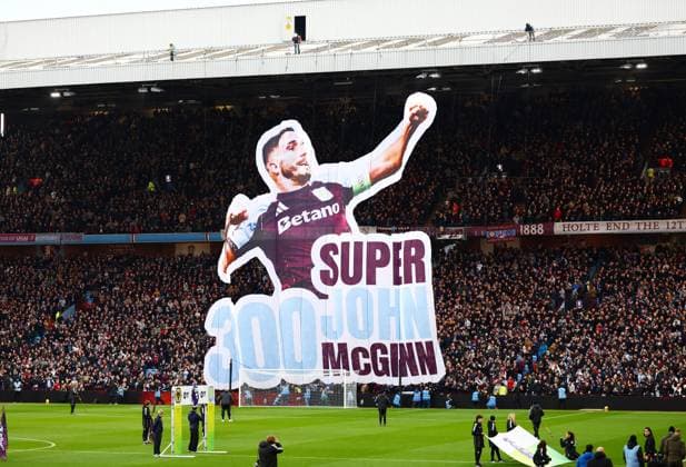 A tifo seen in the stands in reference to John McGinn of Aston Villa making 300 club appearances. Aston Villa v Wolverhampton Wanderers, Premier League, Football, Villa Park, Birmingham, UK - 30 Nov 2025Birmingham Villa Park United Kingdom EDITORIAL USE ONLY No use with unauthorised audio, video, data, fixture lists, club league logos or live services. Online in-match use limited to 120 images, no video emulation. No use in betting, games or single club league player publications. Copyright: xJamesxMarsh Shutterstockx 15941716ad