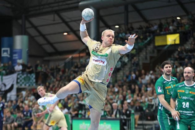 Handball DAIKIN HBL, SC DHfK Leipzig TSV Hannover Burgdorf 30 11 2025 Justus Fischer 54, Hannover Burgdorf Handball, DAIKIN HBL, 1 Bundesliga, Season 2025 2026, Matchday 14 SC DHfK Leipzig vs TSV Hannover Burgdorf on 30 11 2025 at Quarterback Immobilien Arena Leipzig Copyright: xBEAUTIFULxSPORTS JanxKaeferx