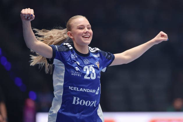 Iceland Uruguay, IHF Womens Handball World Championship Dana Björg Gudmundsdottir Iceland, 23 celebrates after scoring a goal during the Womens Handball World Championship preliminary round match between Iceland and Uruguay on November 30, 2025 at the Porsche Arena in Stuttgart , Stuttgart Baden Württemberg Germany Porsche Arena