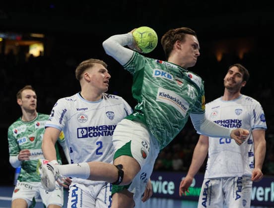GER HBL Season 2025 2026 FÜCHSE Berlin vs TBV Lemgo Lippe, 30 11 25, Max Schmeling Halle, Berlin, Mathias GIDSEL Füchse Berlin 19 , Lukas HUTECEK TBV Lemgo Lippe 2 , Tobias SCHJOELBERG GRÖNDAHL Füchse Berlin 15 , Hendrik WAGNER TBV Lemgo Lippe 28