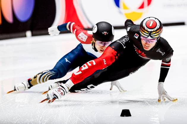 William Dandjinou of Canada Men™s 5000m Relay Final, ISU Short Track World Tour - Dordrecht, ISU Short Track World Tour - Dordrecht, Boulevard Dordrecht, November 30, 2025, Dordrecht, Netherlands.