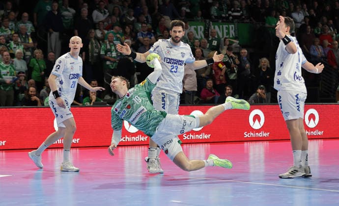 Mathias Gidsel scores a goal duel Match scene Action Sport Handball HBL Bundesliga Men 14 Matchday Season 2025 2026 30 11 2025 Füchse Berlin vs TBV Lemgo Lippe