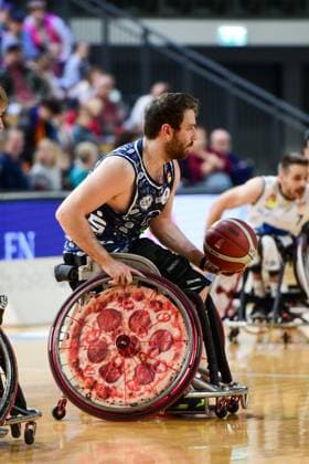 Sven Diedrich wheelchair basketball, RBBL, RSV Lahn Dill white, BBC Münsterland blue, RSV Lahn Dill BBC Münsterland, wheelchair, disabled sports, disabled sports