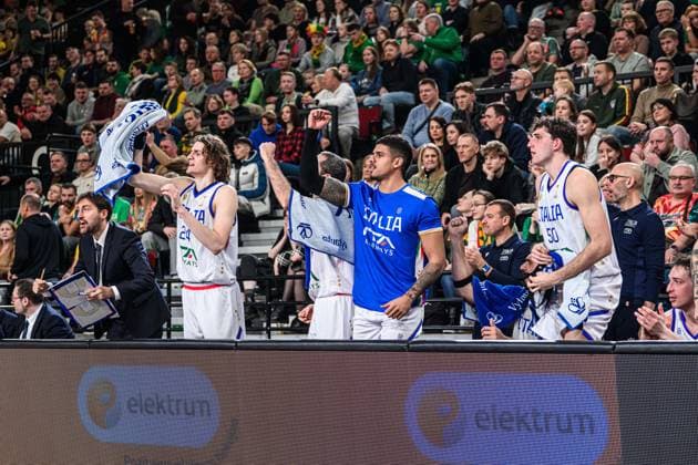 Esultanza team Nazionale Italiana Maschile Senior - 2027 FIBA Basketball World Cup Qualifiers Lituania Lithuania - Italia Italy FIP 2025 Klaipeda, 30 11 2025 Foto M.Ceretti Ciamillo-Castoria Klaipeda ITA  Copyright: xMassimoxCerettix