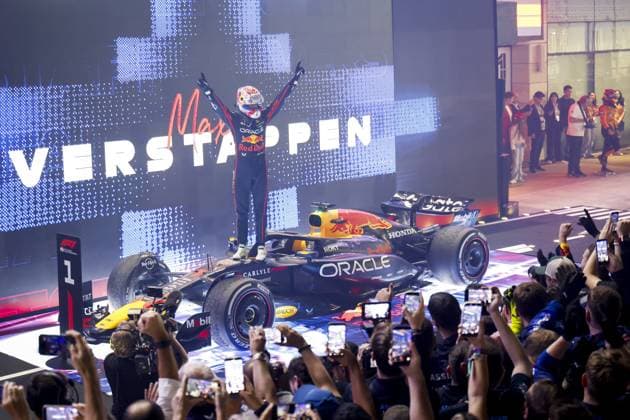 DOHA - Max Verstappen (Red Bull Racing) celebrates winning the Qatar Grand Prix at the Lusail International Circuit. ANP SANDER KONING xVIxANPxSportx xxANPxIVx 543495161 originalFilename: 543495161.jpg