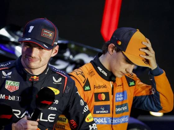 DOHA - Max Verstappen (Red Bull Racing) next to Oscar Piastri (McLaren) after winning the Qatar Grand Prix at the Lusail International Circuit. ANP SANDER KONING xVIxANPxSportx xxANPxIVx 543495529 originalFilename: 543495529.jpg
