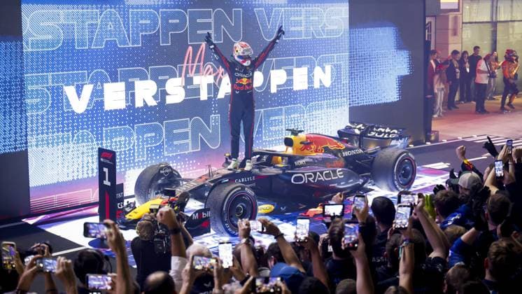 DOHA - Max Verstappen (Red Bull Racing) celebrates winning the Qatar Grand Prix at the Lusail International Circuit. ANP SANDER KONING xVIxANPxSportx xxANPxIVx 543495650 originalFilename: 543495650.jpg