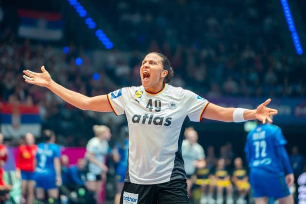 Handball I Women I World Championship I Preliminary round I Matchday 3 I Germany Serbia I 30 11 2025 Aimee von Pereira 49, Germany cheers Stuttgart Porsche Arena Baden Württemberg Germany Copyright: xLobeca MaxxPetershansx