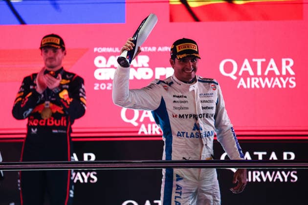 F1 - QATAR GRAND PRIX 2025 SAINZ Carlos (spa), Williams Racing FW47, portrait podium during the 2025 Formula 1 Qatar Grand Prix, 23th round of the 2025 FIA Formula One World Championship, WM, Weltmeisterschaft from November 28 to 30, 2025 on the Lusail International Circuit, in Lusail, Qatar - LusailQatar  Copyright: xEricxAlonsox