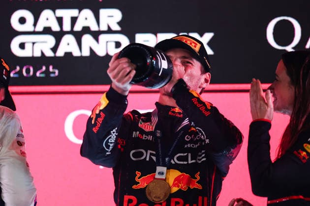 F1 - QATAR GRAND PRIX 2025 VERSTAPPEN Max (ned), Red Bull Racing RB21, portrait podium during the 2025 Formula 1 Qatar Grand Prix, 23th round of the 2025 FIA Formula One World Championship, WM, Weltmeisterschaft from November 28 to 30, 2025 on the Lusail International Circuit, in Lusail, Qatar - LusailQatar  Copyright: xEricxAlonsox