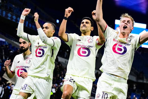 FOOTBALL : AC Le Havre vs Lille OSC - Ligue 1 McDonald s - JournÃ e 14 - 30 11 2025 Joie des joeuers de Lille OSC apres la victoire face au Havre AC Le HavreFrance  Copyright: xBaptistexAutissierx