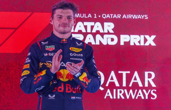 Max Verstappen wins Formula 1 Qatar Grand Prix DOHA, QATAR - NOVEMBER 30: Max Verstappen of Red Bull poses for a photo on the podium after winning the Qatar Grand Prix, the 23rd round of the Formula 1 World Championship, WM, Weltmeisterschaft at the Lusail International Circuit in Doha, Qatar on November 30, 2025. The Red Bull driver claimed his seventh victory of the season and the 70th win of his career. Mohammed Dabbous Anadolu Doha Qatar. Editorial use only. Please get in touch for any other usage.  Copyright: x2025xAnadoluxMohammedxDabbousx