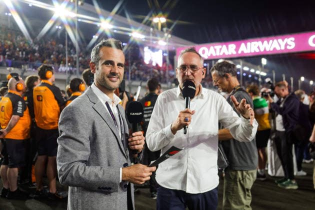 F1 - QATAR GRAND PRIX 2025 DUPIN Laurent and MONTAGNY Franck (fra), TV presenter of Canal+, portrait during the 2025 Formula 1 Qatar Grand Prix, 23th round of the 2025 FIA Formula One World Championship, WM, Weltmeisterschaft from November 28 to 30, 2025 on the Lusail International Circuit, in Lusail, Qatar - LusailQatar  Copyright: xFLORENTxGOODENx