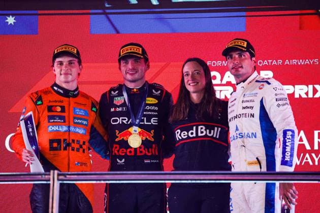 F1 - QATAR GRAND PRIX 2025 PIASTRI Oscar (aus), McLaren F1 Team MCL39, VERSTAPPEN Max (ned), Red Bull Racing RB21, SAINZ Carlos (spa), Williams Racing FW47, SCHMITZ Hannah, Principal Strategy Engineer of Red Bull Racing, portrait, during the 2025 Formula 1 Qatar Grand Prix, 23th round of the 2025 FIA Formula One World Championship, WM, Weltmeisterschaft from November 28 to 30, 2025 on the Lusail International Circuit, in Lusail, Qatar - LusailQatar Copyright: xFLORENTxGOODENx