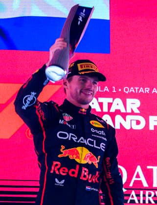 F1 Grand Prix of Qatar 2025 First-Placed Red Bull Racing driver Max Verstappen of Netherlands celebrates with trophy on the podium after the Formula 1 Grand Prix of Qatar at Lusail International Circuit in Lusail, Qatar, on November, 30, 2025. DOHA Qatar Copyright: xNOUSHADxTHEKKAYILx