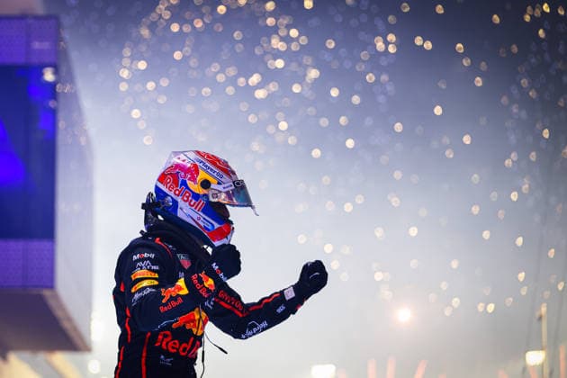 (251201) -- DOHA, Dec. 1, 2025 -- Red Bull s Dutch Driver Max Verstappen celebrates his win after the Formula One Qatar Grand Prix at the Lusail International Circuit in Doha, Qatar, on Nov. 30, 2025. (Photo by Liu Minghao Xinhua) (SP)QATAR-DOHA-F1-GRAND PRIX TongxLian 