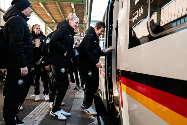 Handball, Women Germany Train journey to Dortmund Annika Lott Germany , Alina Grijseels Germany board the ICE Stuttgart Baden Württemberg Germany