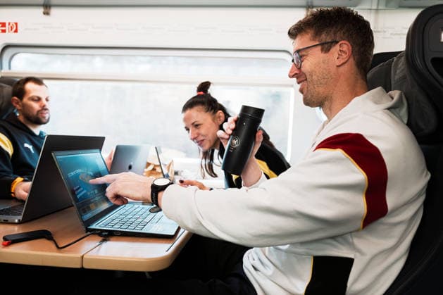 Handball, Women Germany Train journey to Dortmund Coach Markus Gaugisch Germany , Goalkeeper coach Jasmina Rebmann Jankovic Germany Stuttgart Baden Württemberg Germany