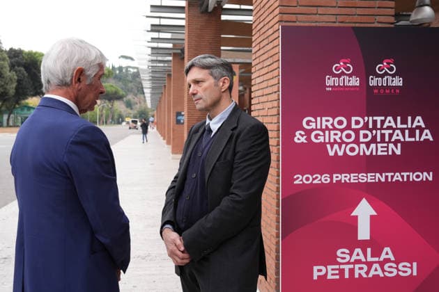 Andrea Abodi, Matteo Zoppas all International Bike Economy Forum before to the presentation of the 2026 Giro d Italia and 2026 Giro d Italia Women in Rome, Monday, December 1, 2025. Sports, cycling  Copyright: xMassimoxPaolone LaPressex