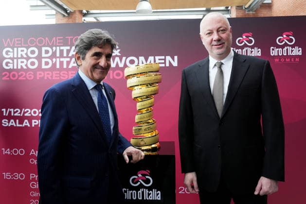 Urbano Cairo, Rosen Zhelyazkov all International Bike Economy Forum before to the presentation of the 2026 Giro d Italia and 2026 Giro d Italia Women in Rome, Monday, December 1, 2025. Sports, cycling  Copyright: xMassimoxPaolone LaPressex