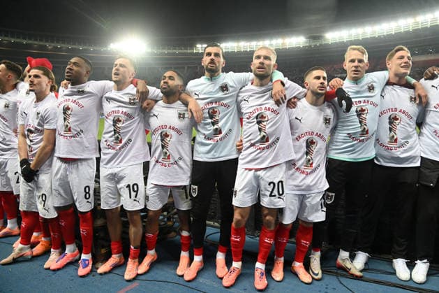 Gruppo, Group, , MARCEL SABITZER, DAVID ALABA, CHRISTOPH BAUMGARTNER, PHILIPP MWENE, FLORIAN GRILLITSCH, KONRAD LAIMER, ROMANO SCHMID, Austria, World Cup 2026 Qualyfing, Austria vs Bosnia and Herzegovina 1-1, 18-11-2025, Esultanza, Celebration, Jubel QUALIFICAZIONI MONDIALI 2026 AUSTRIA-BOSNIA ED ERZEGOVINA 1-1