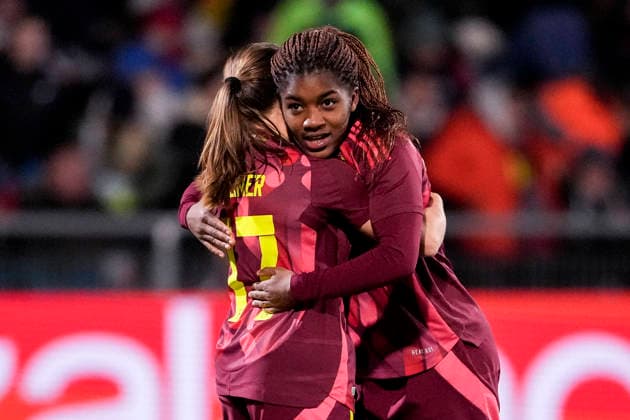 from left Marie Steiner Germany, 17 , goal scorer Delice Boboy Germany, 9 , players of the German U23 selection, cheer about the goal to 2 0, jubilation, goal celebration, celebrate the goal, goal, celebration, cheers about the goal, joy, joy, rejoices, optimistic, positive, match scene, highlight, action, 01 12 2025, Frankfurt am Main Germany , football, international match, U23 women, Germany France, DFB DFL REGULATIONS PROHIBIT ANY USE OF PHOTOGRAPHS AS IMAGE SEQUENCES AND OR QUASI VIDEO xozx