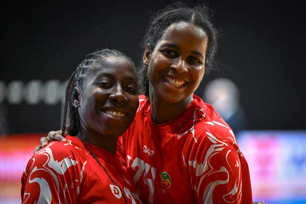 Netherlands, Handball, Womens World Championship 2025, Senegal vs Iran, 01 12 2025, Maaspoort Sports Events, s Hertogenbosch, Netherlands, Dienaba Sy Senegal, 27 and Dounia Abdourahim Senegal, 24 Copyright: xMarkusxVerwimpx