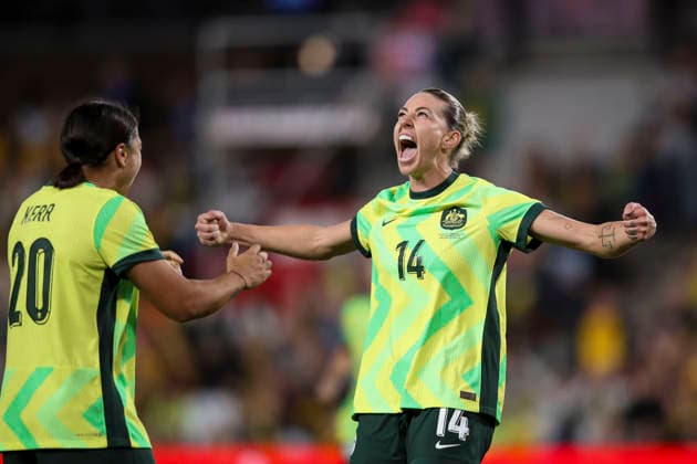 SOCCER AUSTRALIA NEW ZEALAND WOMEN, Alanna Kennedy of the Matildas celebrates a goal with team mate Sam Kerr during the International Women s Friendly match between between Australia and New Zealand at Coopers Stadium in Adelaide, Tuesday, December 2, 2025. ( NO ARCHIVING, EDITORIAL USE ONLY ADELAIDE SOUTH AUSTRALIA AUSTRALIA  Copyright: xMATTxTURNERx 20251202156250910398