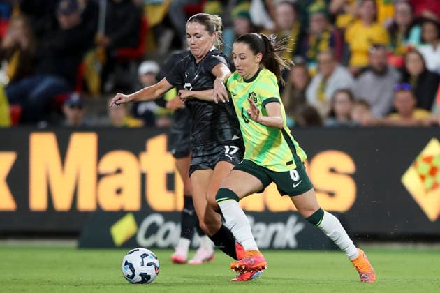 SOCCER AUSTRALIA NEW ZEALAND WOMEN, Gabi Rennie of New Zealand is tackled by Clare Wheeler of the Matildas during the International Women s Friendly match between between Australia and New Zealand at Coopers Stadium in Adelaide, Tuesday, December 2, 2025. ( NO ARCHIVING, EDITORIAL USE ONLY ADELAIDE SOUTH AUSTRALIA AUSTRALIA  Copyright: xMATTxTURNERx 20251202111975245883