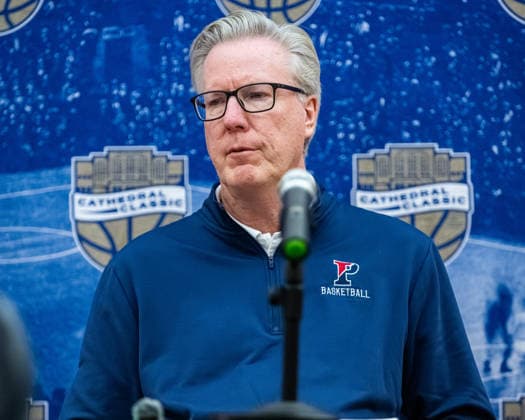 La Salle Vs Penn NCAA, College League, USA Men s Basketball Fran McCaffery, the head coach of the Penn Quakers, speaks at a press conference, PK, Pressekonferenz after an NCAA men s basketball game at The Palestra in Philadelphia, United States, on November 29, 2025. Philadelphia United States  Copyright: xDanxSquicciarinix originalFilename:squicciarini-mensbask251129_npwp1.jpg