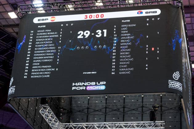 DORTMUND, GERMANY - DECEMBER 2: Finale socre after the 27th IHF Women’s World Handball Championship match between Spain vs. Serbia at Westfalenhalle on matchday 1 of the main round of the 27th IHF Women’s World Handball Championship on December 2, 2025 in Dortmund, Germany. North Rhine Westphalia Germany Copyright: xBEAUTIFULxSPORTS Wunderlx