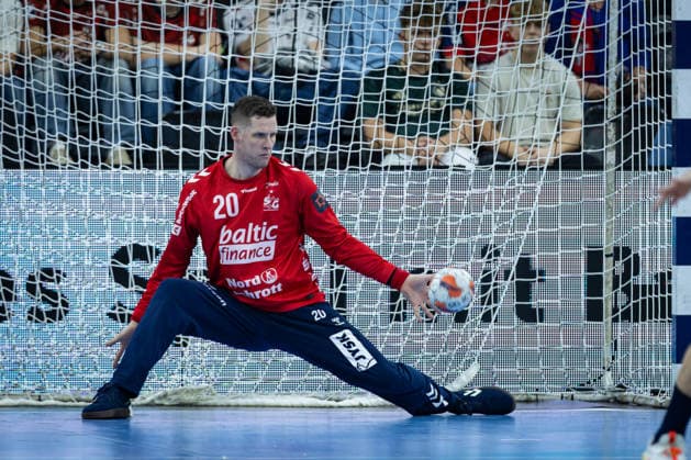FLENSBURG, GERMANY - DECEMBER 2: Kevin Møller (SG Flensburg-Handewitt, 20) during the EHF European League match between SG Flensburg-Handewitt vs IRUDEK Bidasoa Irun at GP JOULE Arena on matchday 1 of the Group Matches Group A on December 2, 2025 in Flensburg, Germany. Schleswig-Holstein Germany Copyright: xBEAUTIFULxSPORTS MarioxM.xKobergx