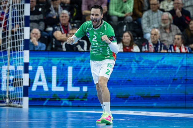 FLENSBURG, GERMANY - DECEMBER 2: celebration goal celebrationInaki Cavero Echepare (IRUDEK Bidasoa Irun, 02) during the EHF European League match between SG Flensburg-Handewitt vs IRUDEK Bidasoa Irun at GP JOULE Arena on matchday 1 of the Group Matches Group A on December 2, 2025 in Flensburg, Germany. Schleswig-Holstein Germany Copyright: xBEAUTIFULxSPORTS MarioxM.xKobergx
