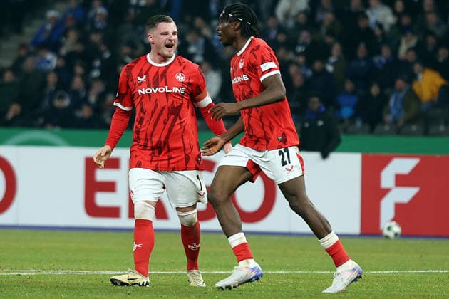 02 12 2025, xrekx, Fußball DFB Pokal 1 8 Finale, Hertha BSC Berlin 1 FC Kaiserslautern v l Torjubel nach dem Tor zum celebrating the goal celebrate 3 1 durch Marlon Ritter 1 FC Kaiserslautern DFL DFB REGULATIONS PROHIBIT ANY USE OF PHOTOGRAPHS as IMAGE SEQUENCES and or QUASI VIDEO Berlin