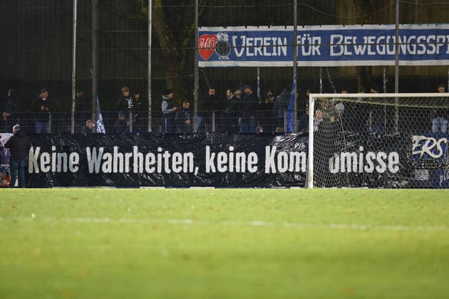 Protest banner of the fans of VfB Oldenburg Football I Men I Regionalliga Nord I Season 2025 2026 I 21 Matchday I FC St Pauli U23 VfB Oldenburg I 02 12 2025 I Edmund Plambeck Stadium