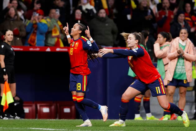 UEFA Women s Nations League final - Spain vs Germany MADRID,SPAIN - 2 December:Vicky Lopez of Spain celebrates a goal during the UEFA Women s Nations League final 2025 26 second leg match between Spain and Germany at Riyadh Air Metropolitano Stadium. (Photo by Guille Martinez f22photo) Madrid Riyadh Air Metropolitano Stadium Spain Copyright: xGuillermoxMartinezx