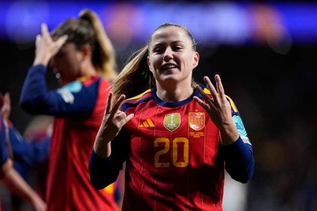 December 2, 2025, Madrid, Madrid, Spain: Claudia Pina of Spain celebrates a goal during the UEFA Women s Nations League 2025 final second leg match between Spain and Germany at Riyadh Air Metropolitano stadium on December 02, 2025 in Madrid, Spain. Madrid Spain - ZUMAa181 20251202_zaa_a181_103 Copyright: xOscarxJ.xBarrosox