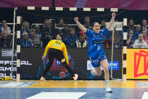 Rannva Olsen Faroe Islands gestures during the 27th IHF Women s Handball World Championship Main Round match between Germany and Faroe Islands at Westfalenhalle on December 2, 2025 in Dortmund, Germany Photo by Alex Gottschalk DeFodi Images