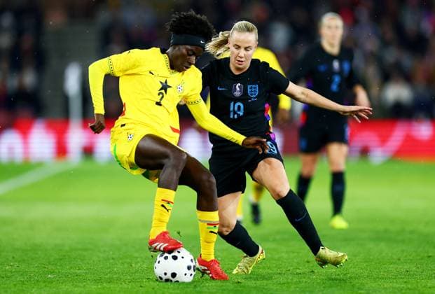 Benedicte Simon of Ghana and Beth Mead of England England Women v Ghana Women, International Friendly, Länderspiel, Nationalmannschaft Football, St Mary s Stadium, Southampton, UK - 02 Dec 2025Southampton St Mary s Stadium United Kingdom EDITORIAL USE ONLY No use with unauthorised audio, video, data, fixture lists, club league logos or live services. Online in-match use limited to 120 images, no video emulation. No use in betting, games or single club league player publications.  Copyright: xJamesxMarsh Shutterstockx 16005561ak